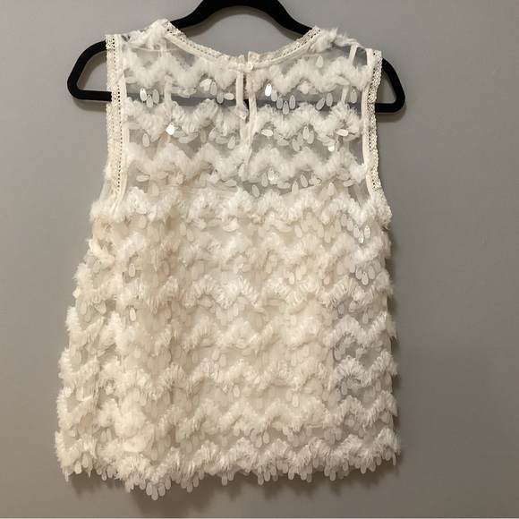 Anthropologie Blue Tassel Sequin top. Ivory small - Picture 3 of 6